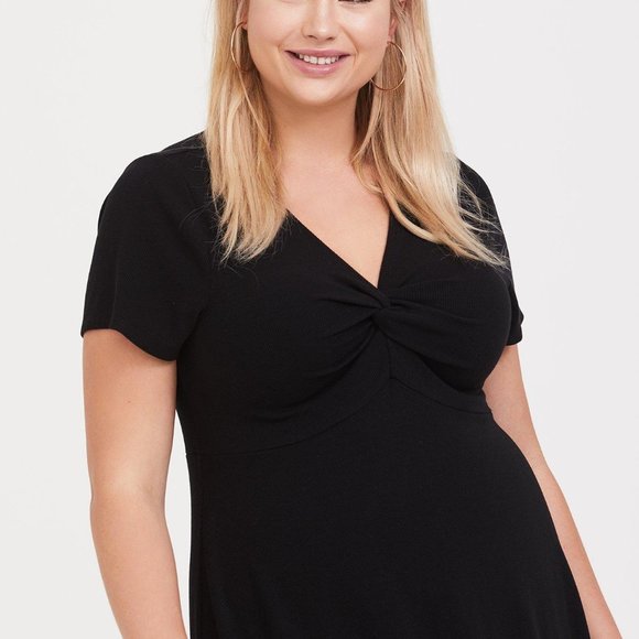 Torrid Mini Rib Knit Twist Front Skater Dress - Picture 2 of 6